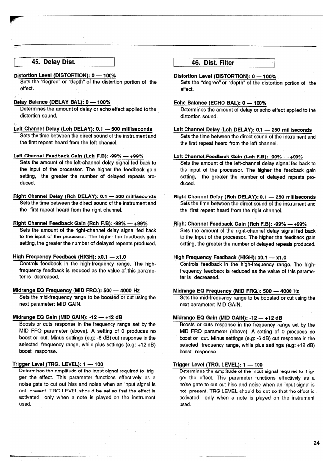 Delay dist, Dist. filter | Yamaha SPX50D User Manual | Page 23 / 105