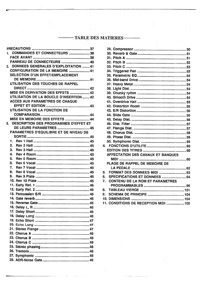Table des matieres | Yamaha SPX50D User Manual | Page 34 / 105