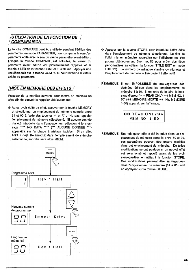 Mise en memoire des effets | Yamaha SPX50D User Manual | Page 42 / 105