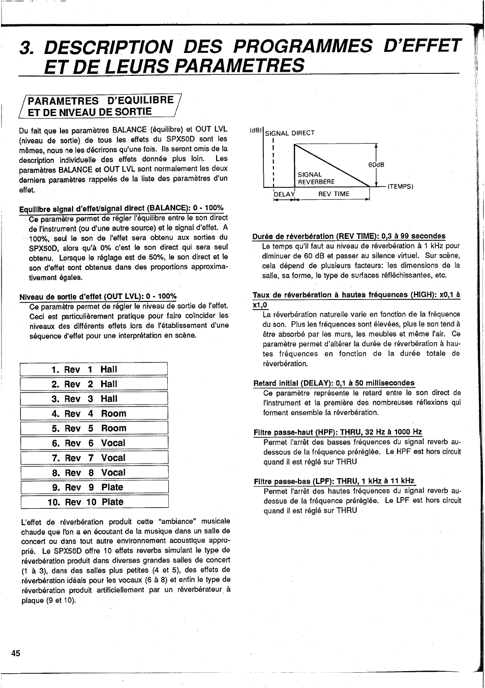 Parametres d’equilibre, Et de niveau pe sortie | Yamaha SPX50D User Manual | Page 43 / 105