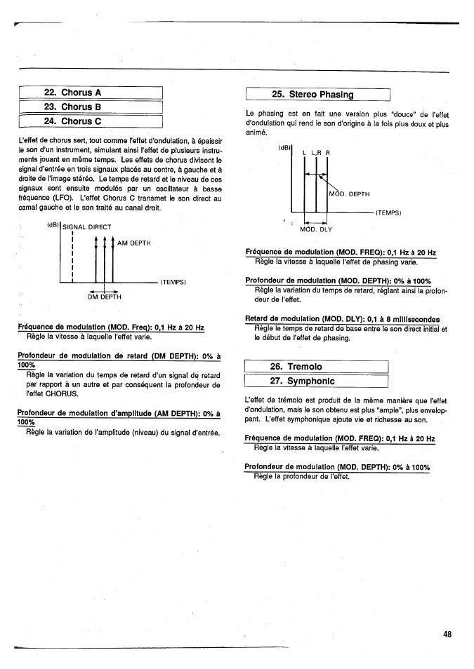 Chorus a, Stereo phasing, Stéréo phasing | Yamaha SPX50D User Manual | Page 46 / 105