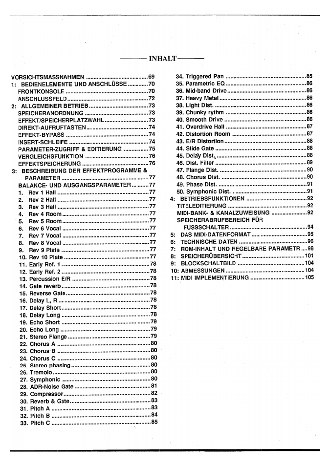 Inhalt | Yamaha SPX50D User Manual | Page 67 / 105