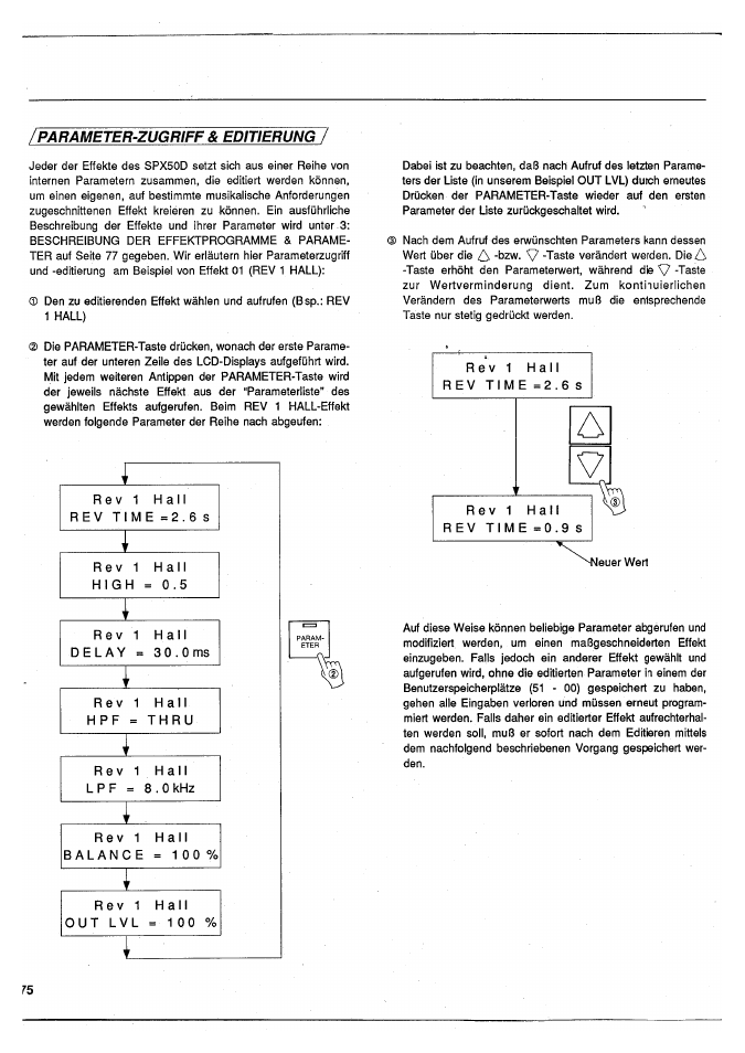 Parameter-zugriff& editierung, Parameter-zugriff & editierung | Yamaha SPX50D User Manual | Page 74 / 105