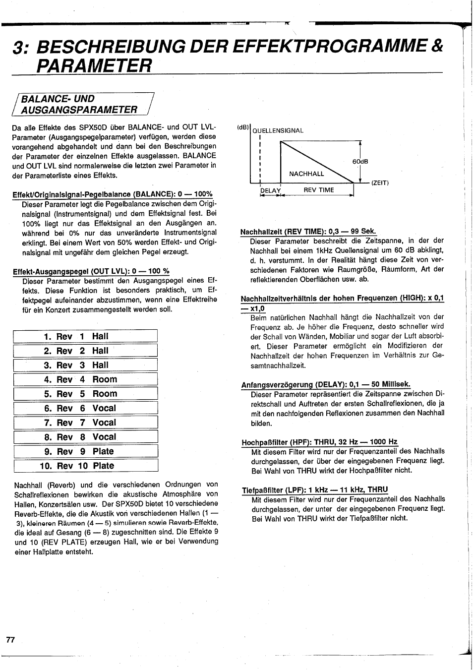 Beschreibung der effektprogramme & parameter, Balance’und [_ausgm4gsparm, Balance- und ausgangsparameter | Yamaha SPX50D User Manual | Page 76 / 105