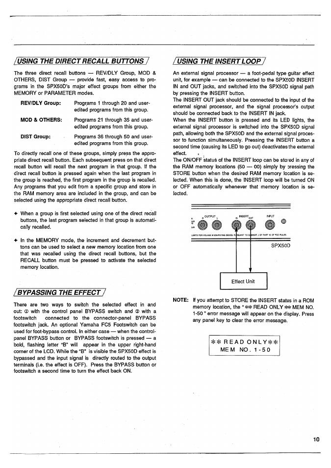 Bypassing the effect | Yamaha SPX50D User Manual | Page 9 / 105