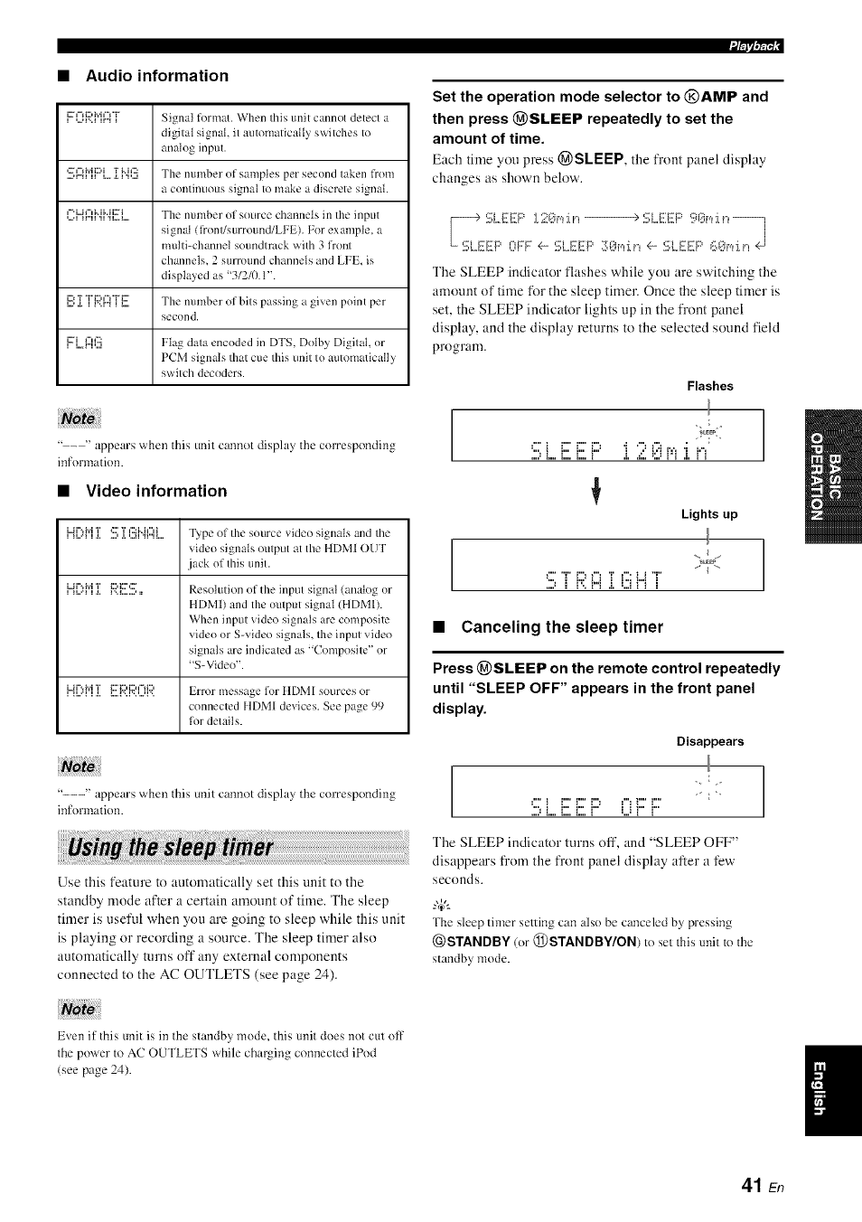 Audio information, Nate, Using the sleep timer | Yamaha HTR-6080 User Manual | Page 45 / 125