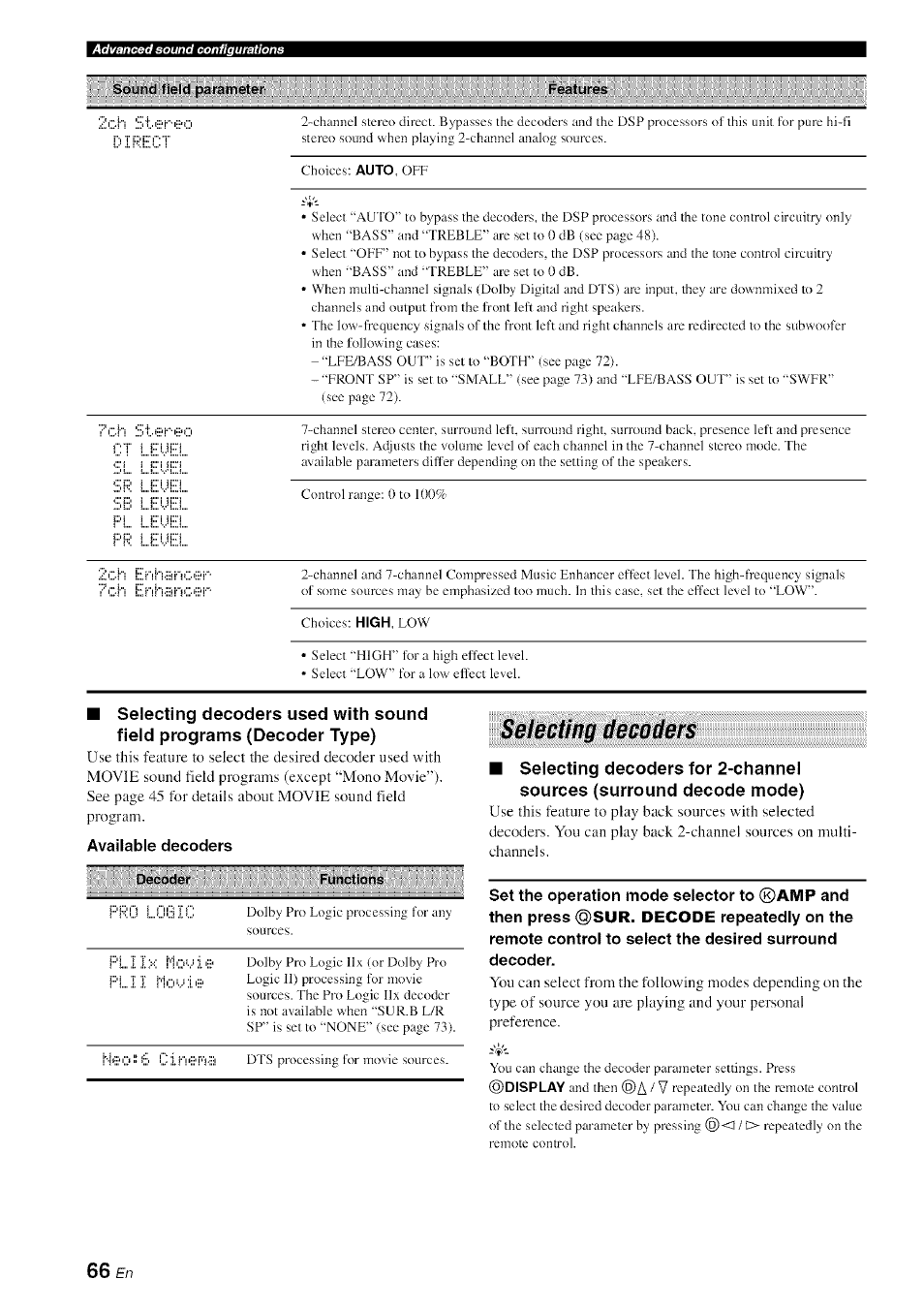 Selecting decoders | Yamaha HTR-6080 User Manual | Page 70 / 125