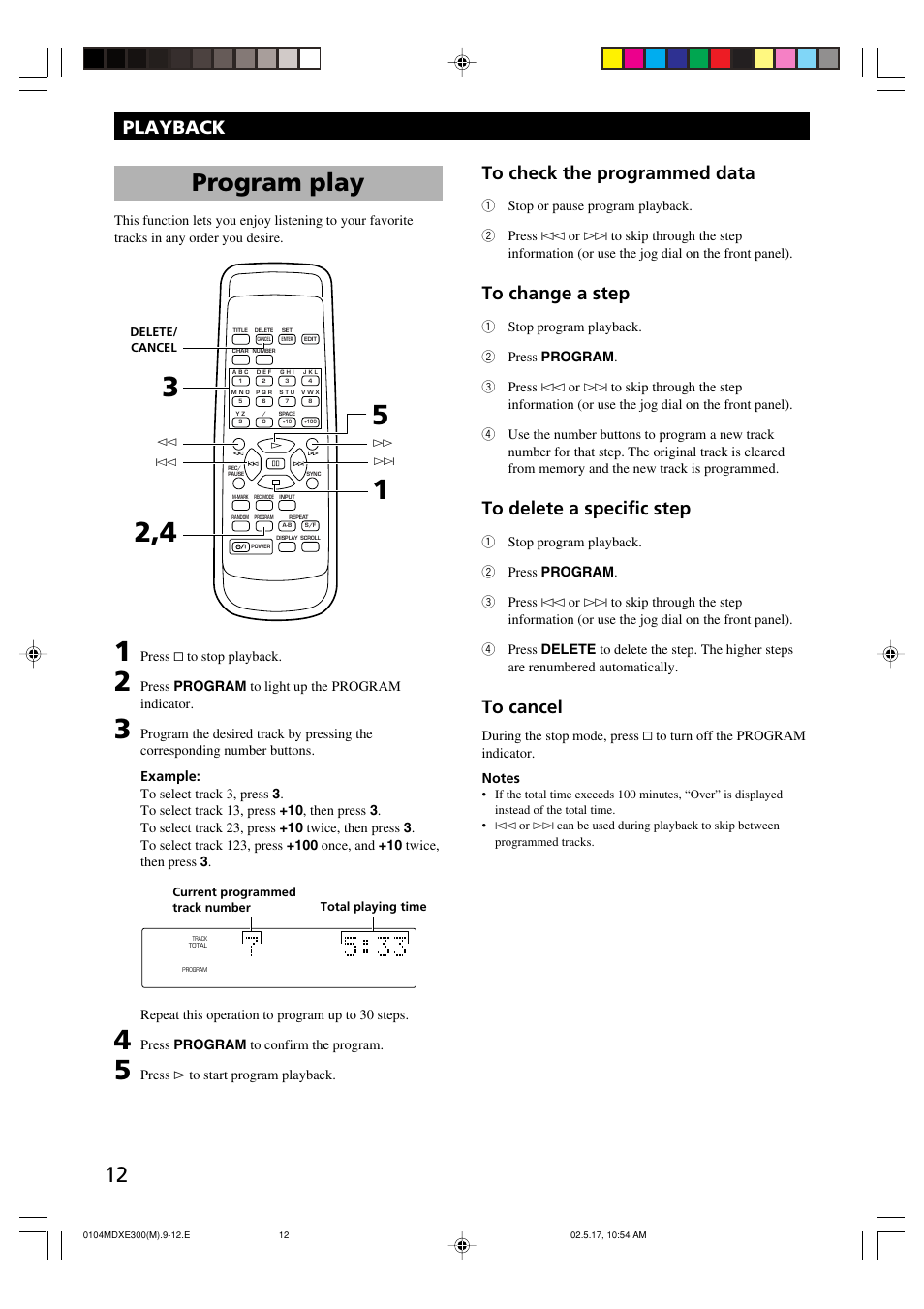 Program play, Playback | Yamaha MDX-E300 User Manual | Page 14 / 28