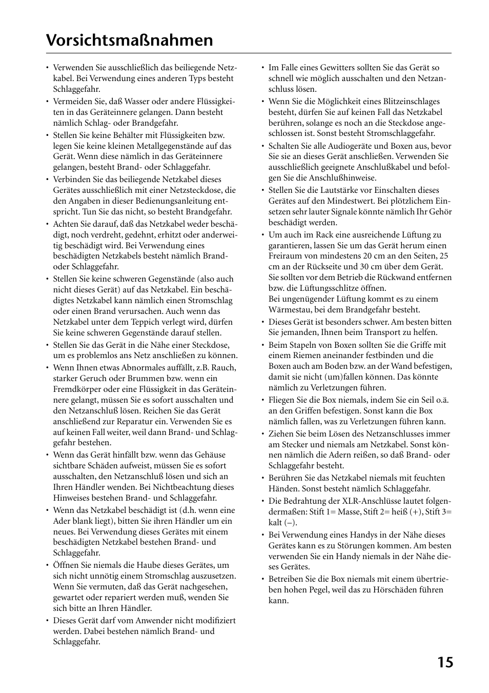 Vorsichtsmaßnahmen | Yamaha MS300 User Manual | Page 15 / 26