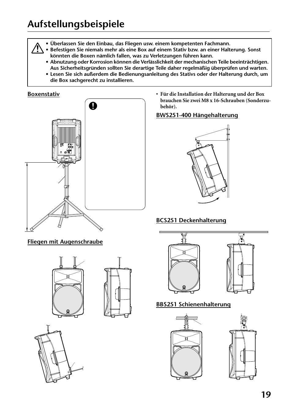 Aufstellungsbeispiele, Boxenstativ fliegen mit augenschraube | Yamaha MS300 User Manual | Page 19 / 26