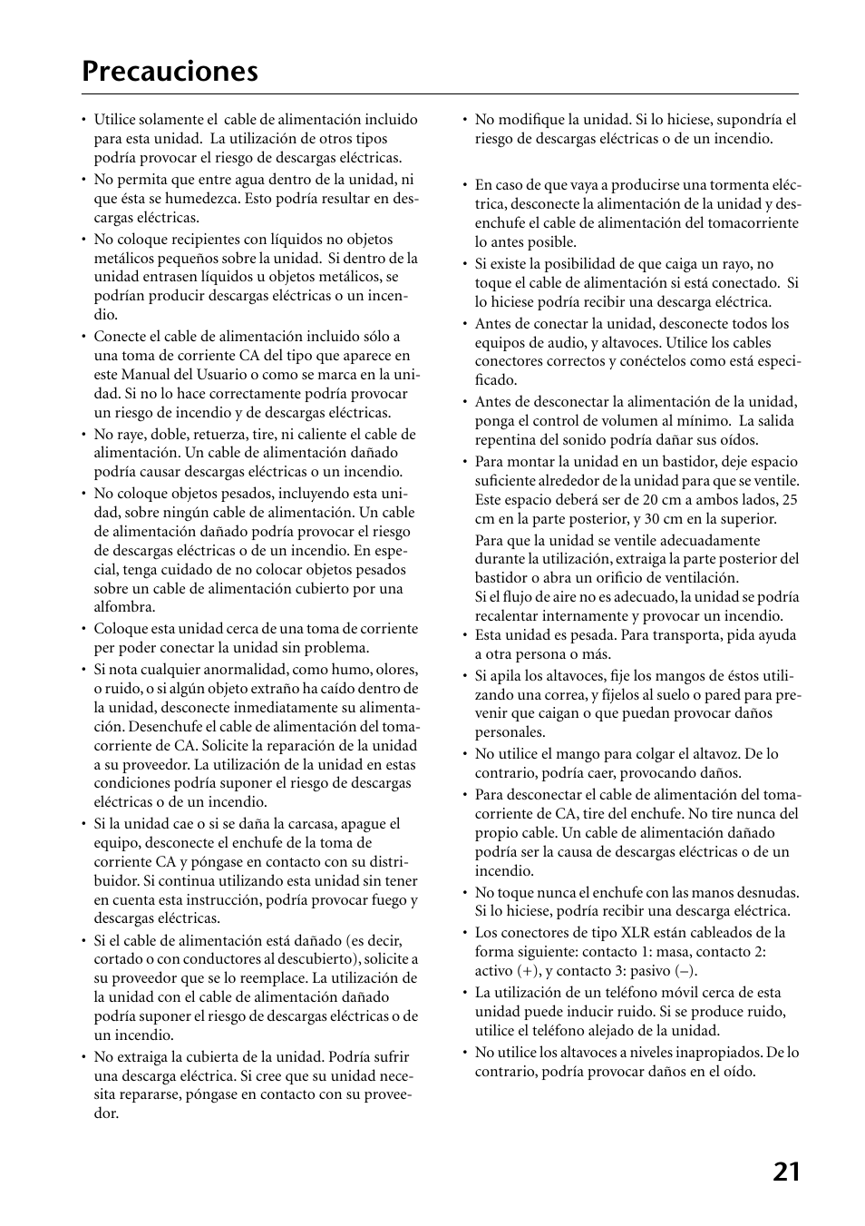 Precauciones | Yamaha MS300 User Manual | Page 21 / 26