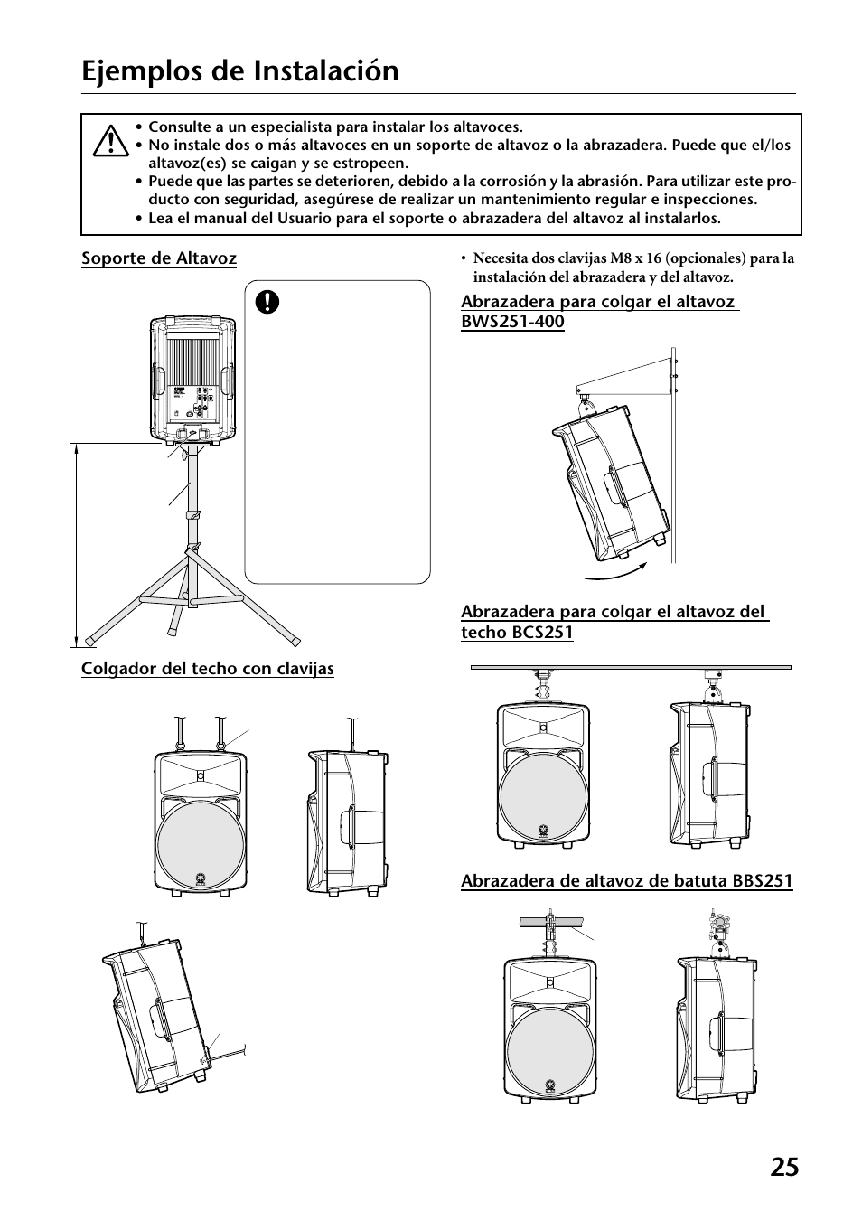 Ejemplos de instalación, Soporte de altavoz colgador del techo con clavijas | Yamaha MS300 User Manual | Page 25 / 26