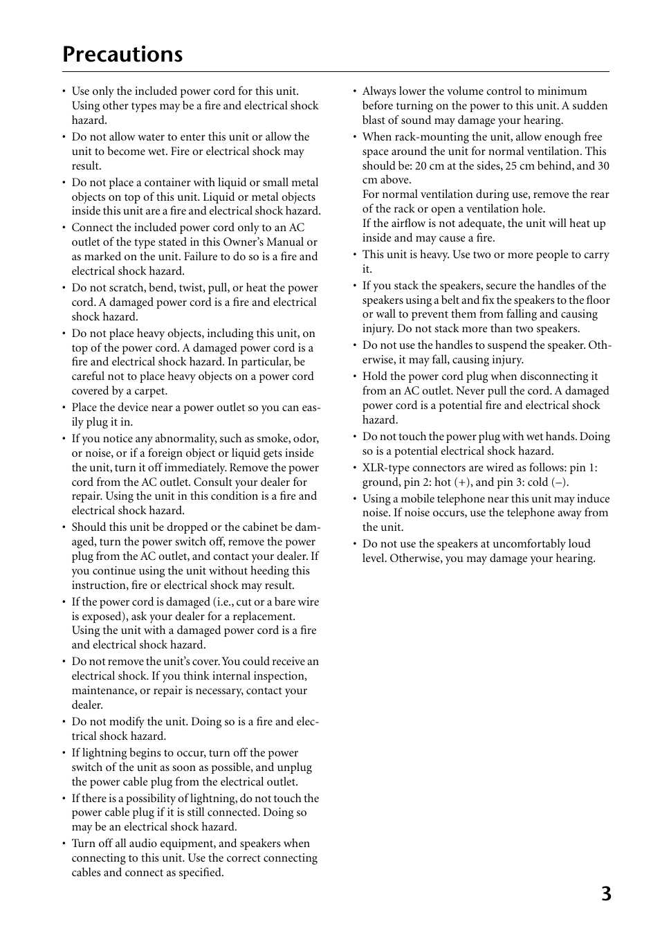 Precautions | Yamaha MS300 User Manual | Page 3 / 26