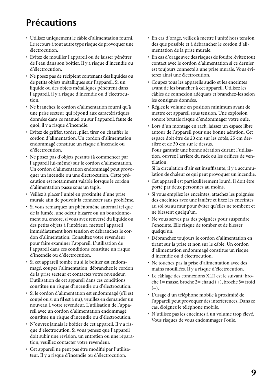 Précautions | Yamaha MS300 User Manual | Page 9 / 26