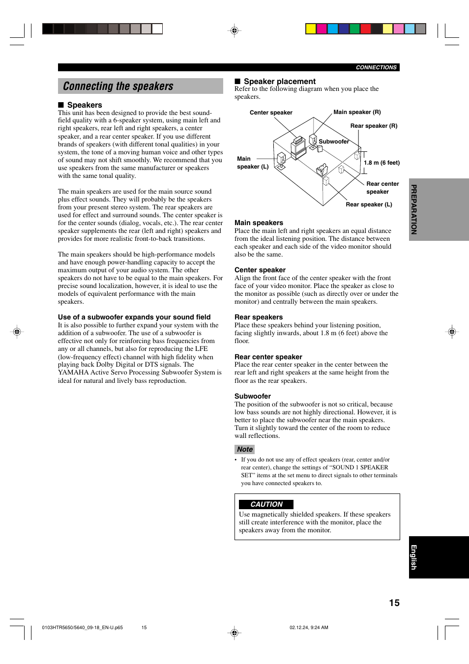 Connecting the speakers | Yamaha HTR 5650 User Manual | Page 19 / 66