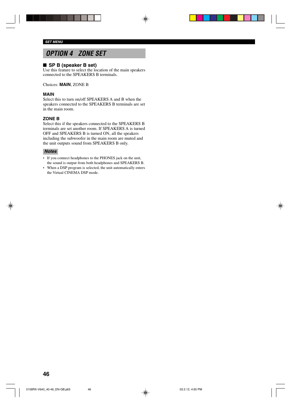 Option 4 zone set | Yamaha RX-V640RDS  EN User Manual | Page 48 / 67