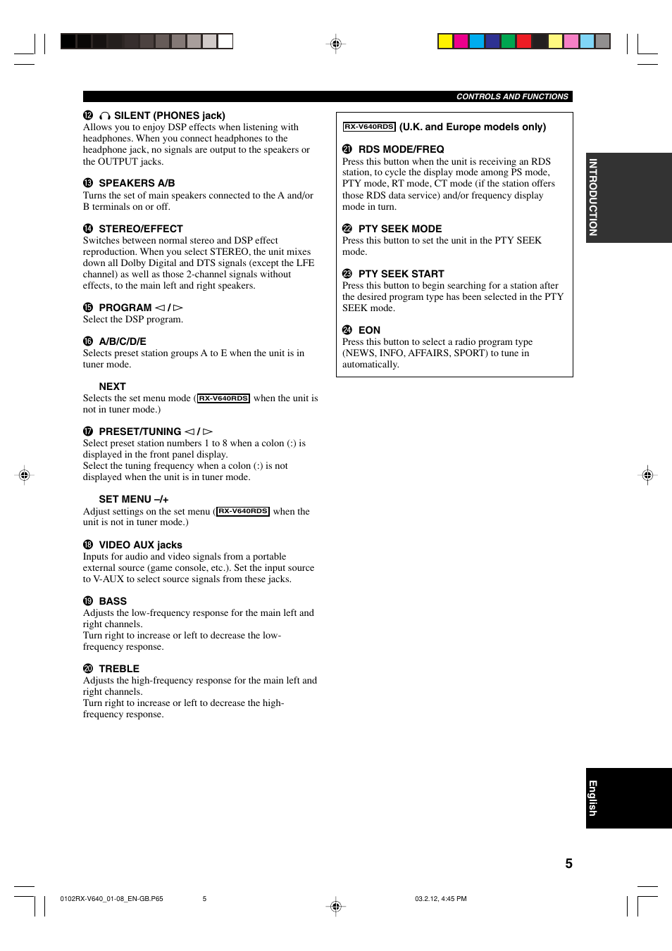 Yamaha RX-V640RDS  EN User Manual | Page 7 / 67