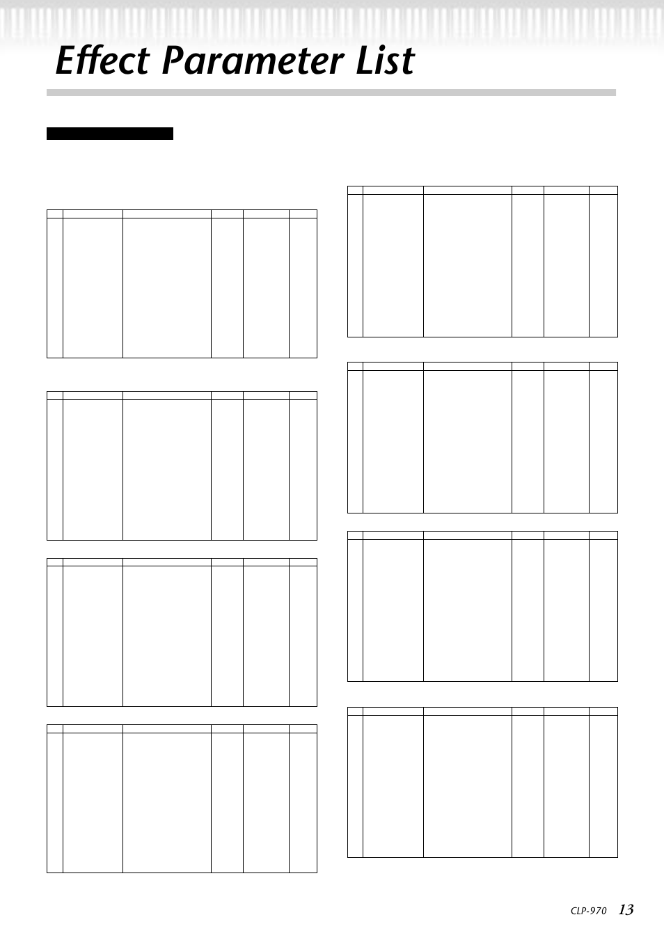 Effect parameter list, Clp-970 | Yamaha CLP-970M  EN User Manual | Page 13 / 36