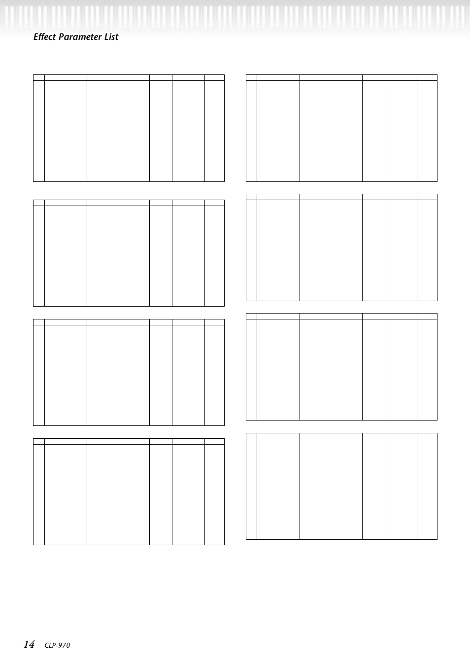 Effect parameter list, Clp-970 | Yamaha CLP-970M  EN User Manual | Page 14 / 36