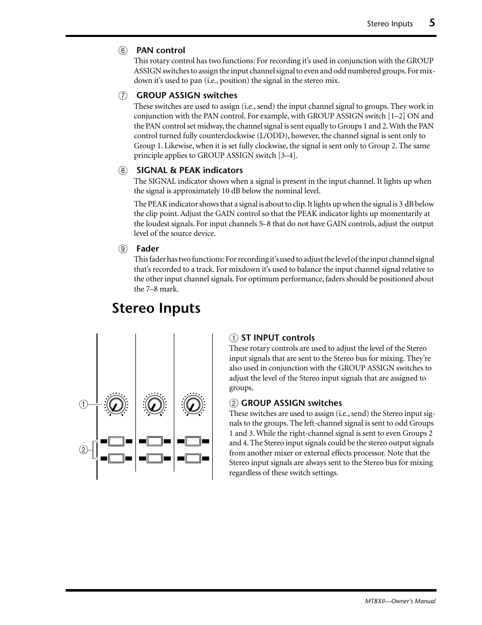 Stereo inputs | Yamaha MT8XII User Manual | Page 12 / 65