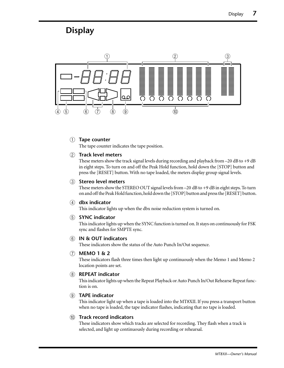 Display | Yamaha MT8XII User Manual | Page 14 / 65