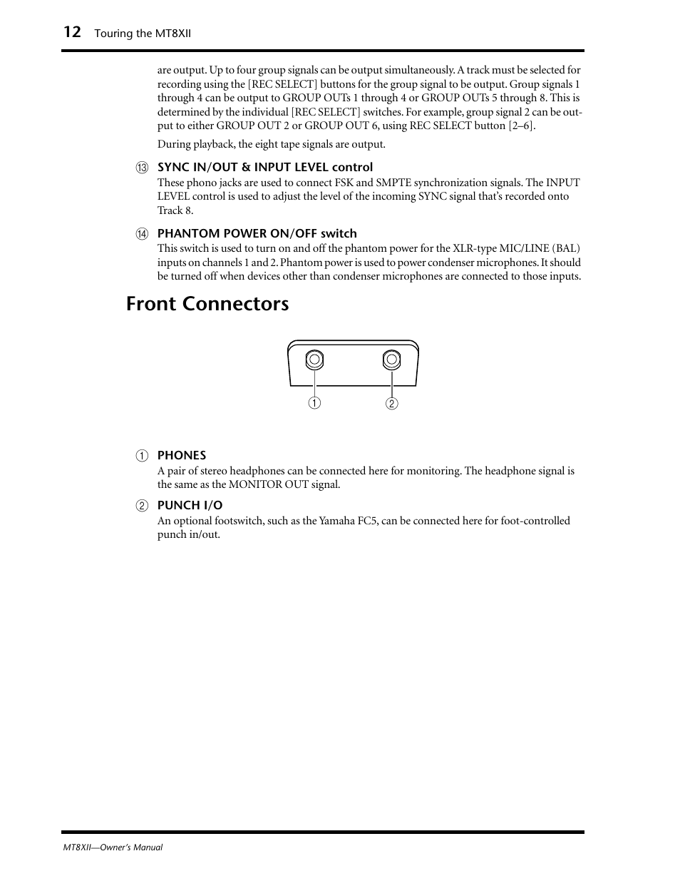 Front connectors | Yamaha MT8XII User Manual | Page 19 / 65