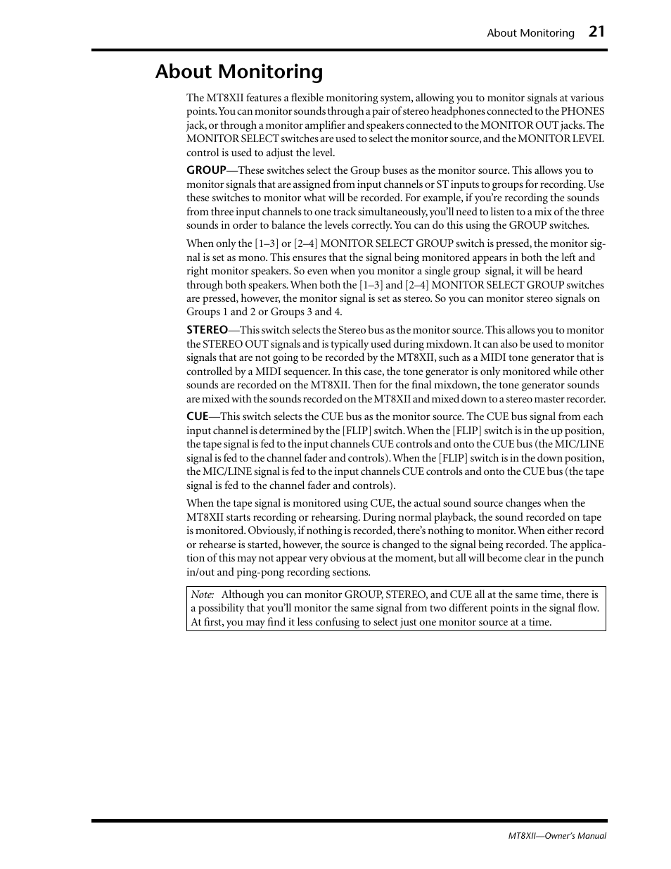 About monitoring | Yamaha MT8XII User Manual | Page 28 / 65