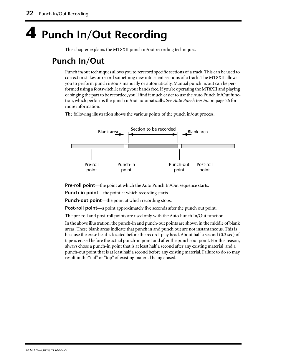 4 punch in/out recording, Punch in/out, Punch in/out recording | Yamaha MT8XII User Manual | Page 29 / 65