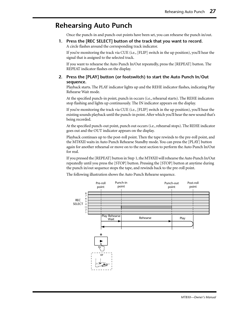 Rehearsing auto punch | Yamaha MT8XII User Manual | Page 34 / 65