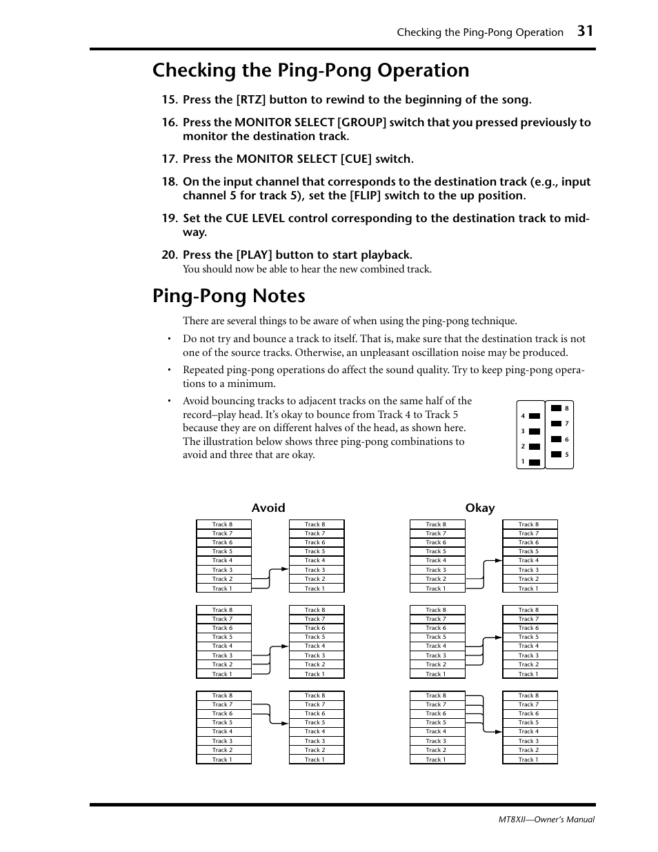 Checking the pingpong operation, Pingpong notes, Checking the ping-pong operation ping-pong notes | Avoid okay, Checking the ping-pong operation | Yamaha MT8XII User Manual | Page 38 / 65