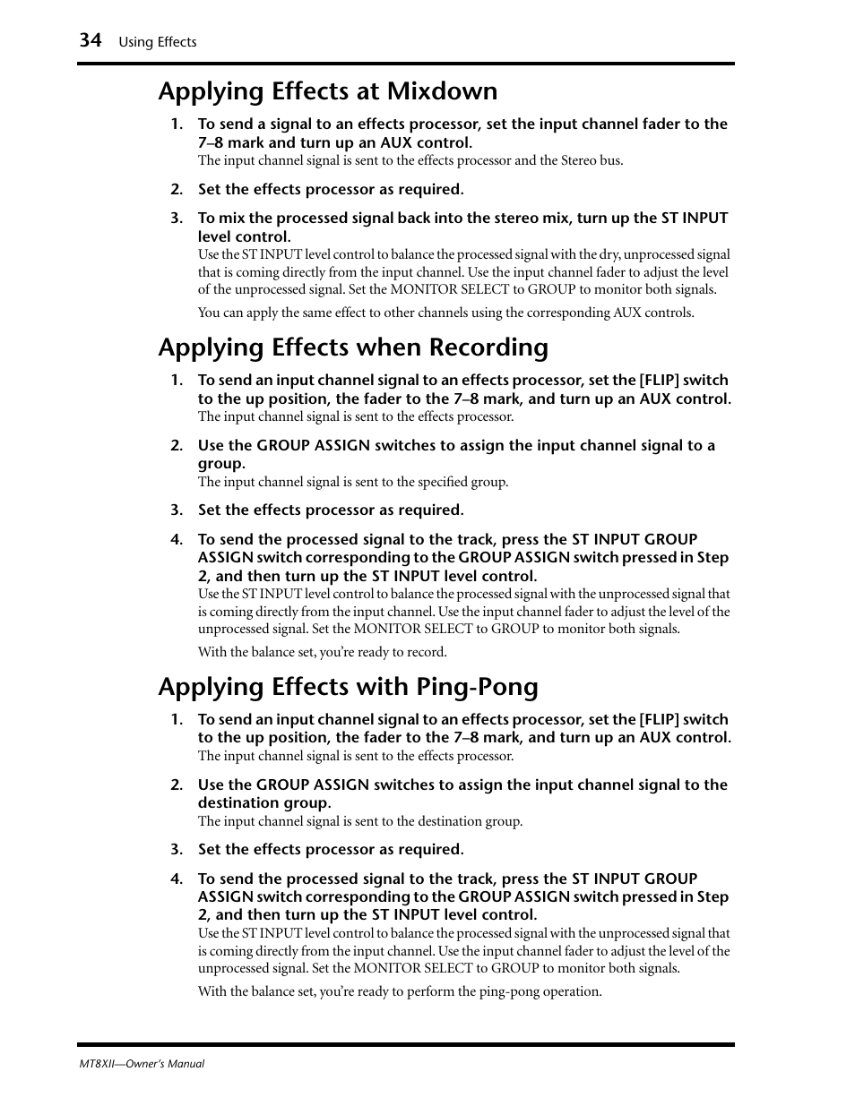 Applying effects at mixdown, Applying effects when recording, Applying effects with pingpong | Applying effects with ping-pong | Yamaha MT8XII User Manual | Page 41 / 65