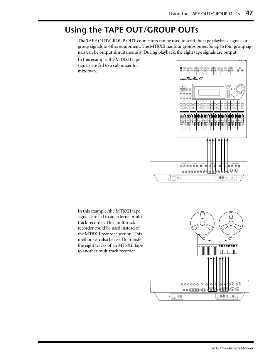 Using the tape out/group outs | Yamaha MT8XII User Manual | Page 54 / 65