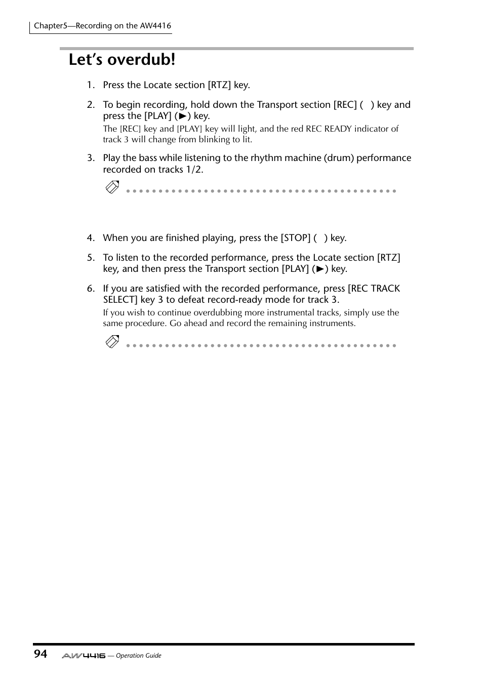 Let’s overdub | Yamaha Professional Audio Workstation AW4416 User Manual | Page 109 / 507