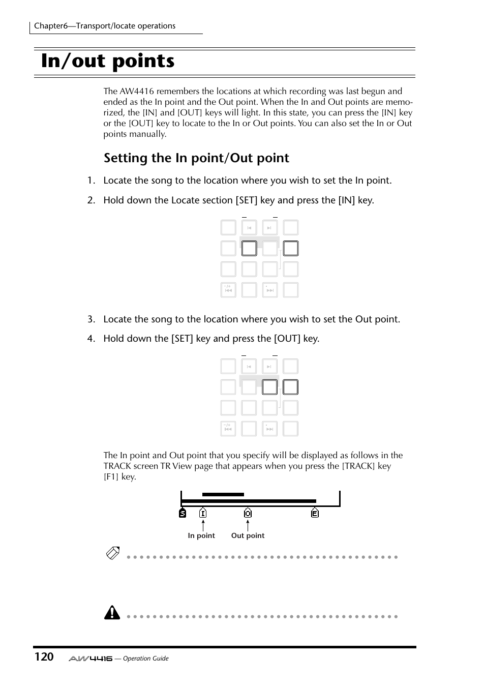 In/out points, Setting the in point/out point, Chapter6—transport/locate operations | Yamaha Professional Audio Workstation AW4416 User Manual | Page 135 / 507