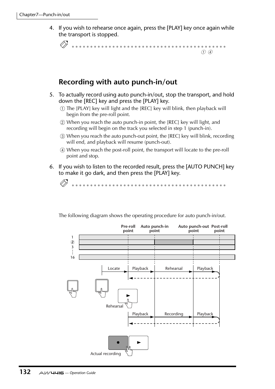 Recording with auto punch-in/out | Yamaha Professional Audio Workstation AW4416 User Manual | Page 147 / 507