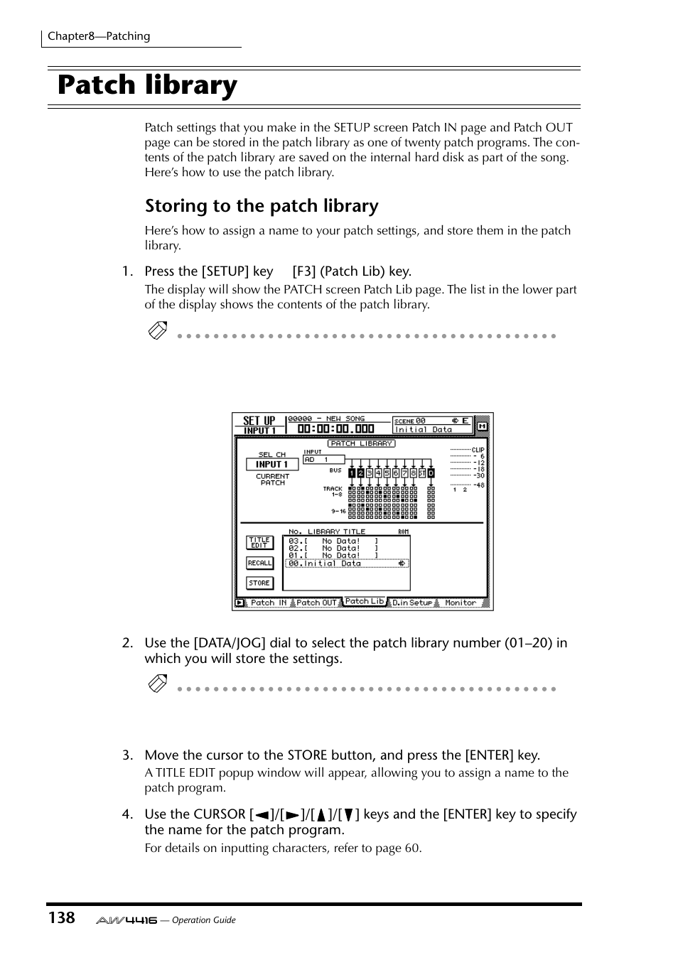 Patch library, Storing to the patch library | Yamaha Professional Audio Workstation AW4416 User Manual | Page 153 / 507