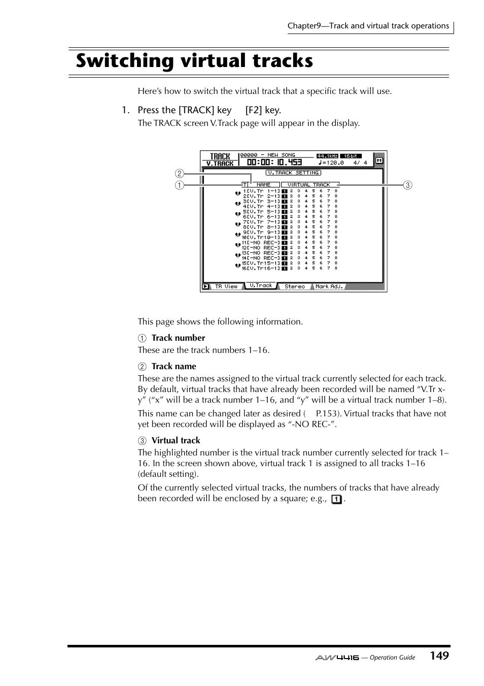 Switching virtual tracks | Yamaha Professional Audio Workstation AW4416 User Manual | Page 164 / 507