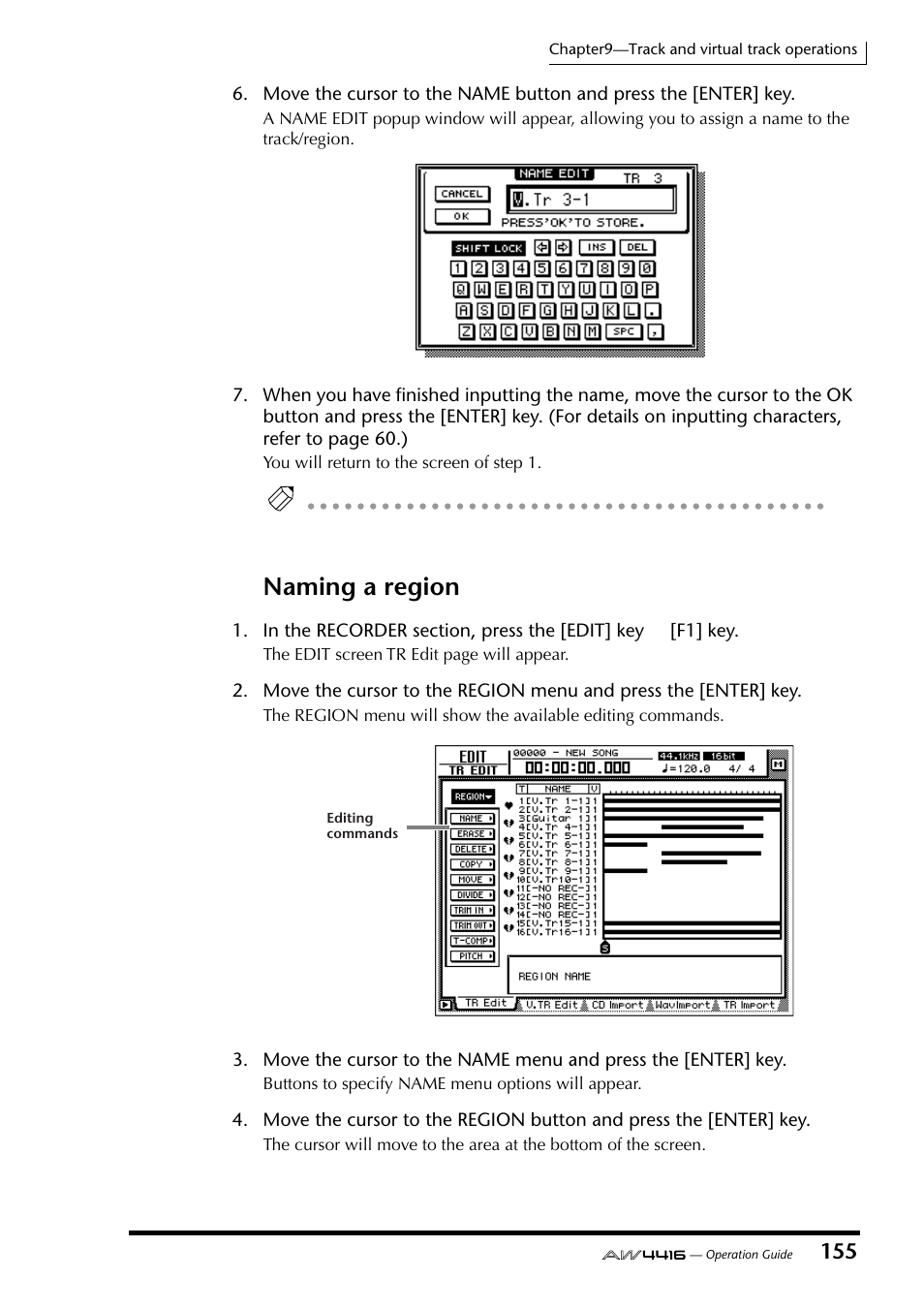 Naming a region | Yamaha Professional Audio Workstation AW4416 User Manual | Page 170 / 507