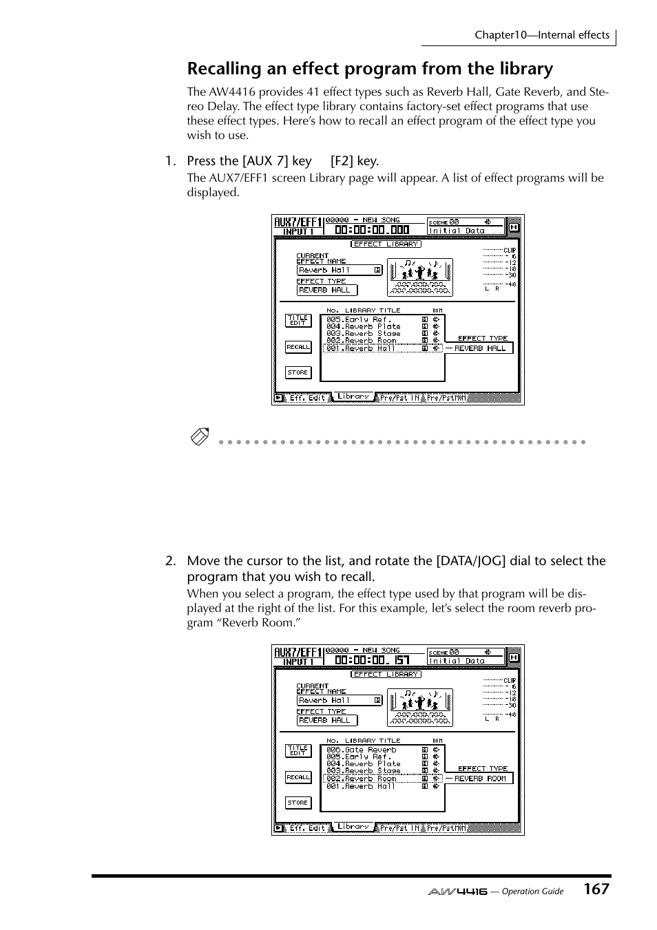 Recalling an effect program from the library | Yamaha Professional Audio Workstation AW4416 User Manual | Page 182 / 507