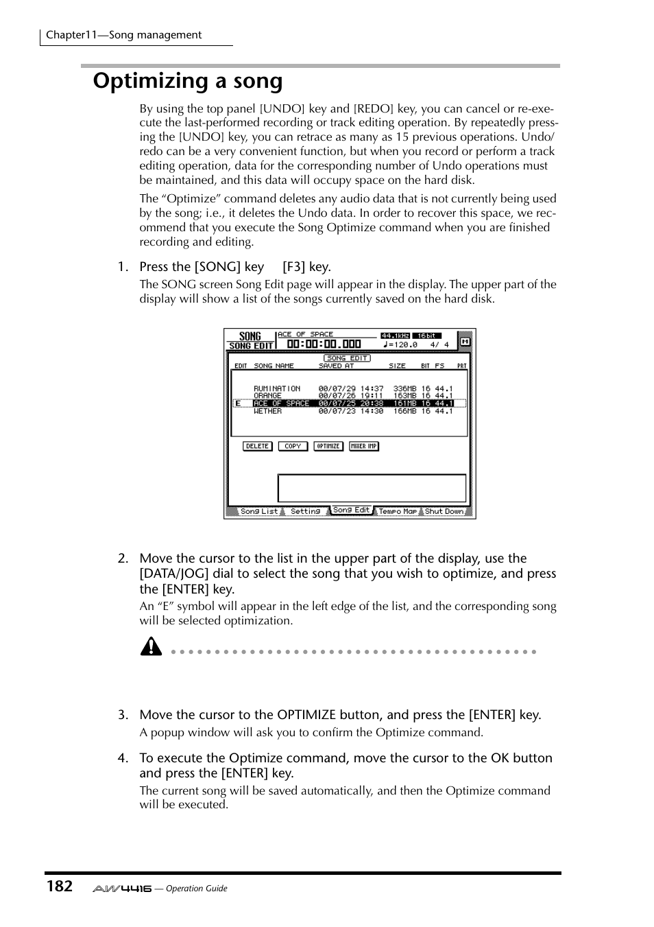 Optimizing a song | Yamaha Professional Audio Workstation AW4416 User Manual | Page 197 / 507