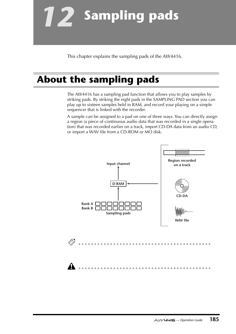 12 sampling pads, About the sampling pads, Chapter 12 sampling pads | Sampling pads | Yamaha Professional Audio Workstation AW4416 User Manual | Page 200 / 507