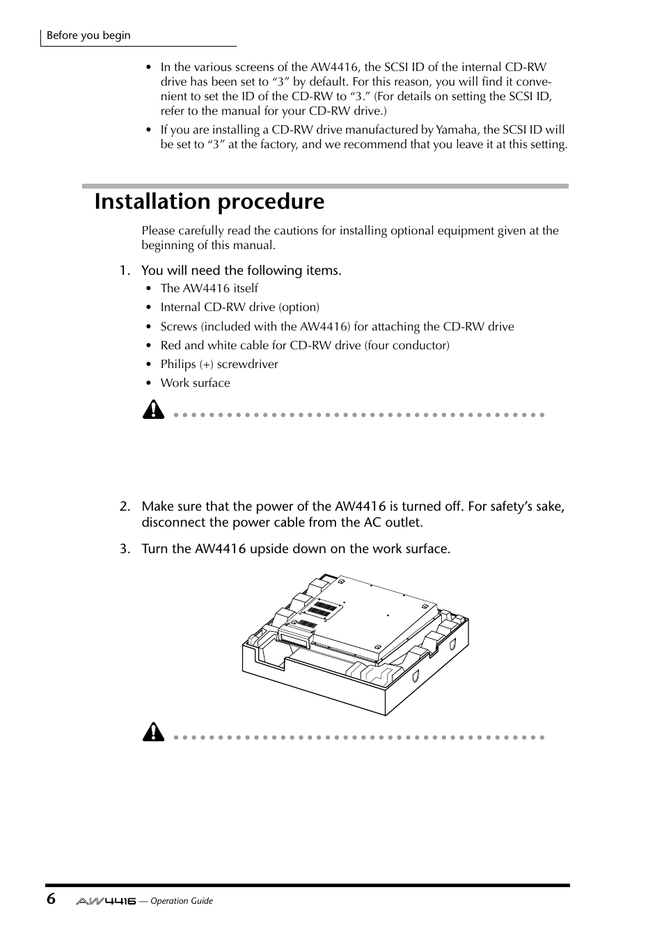 Installation procedure | Yamaha Professional Audio Workstation AW4416 User Manual | Page 21 / 507