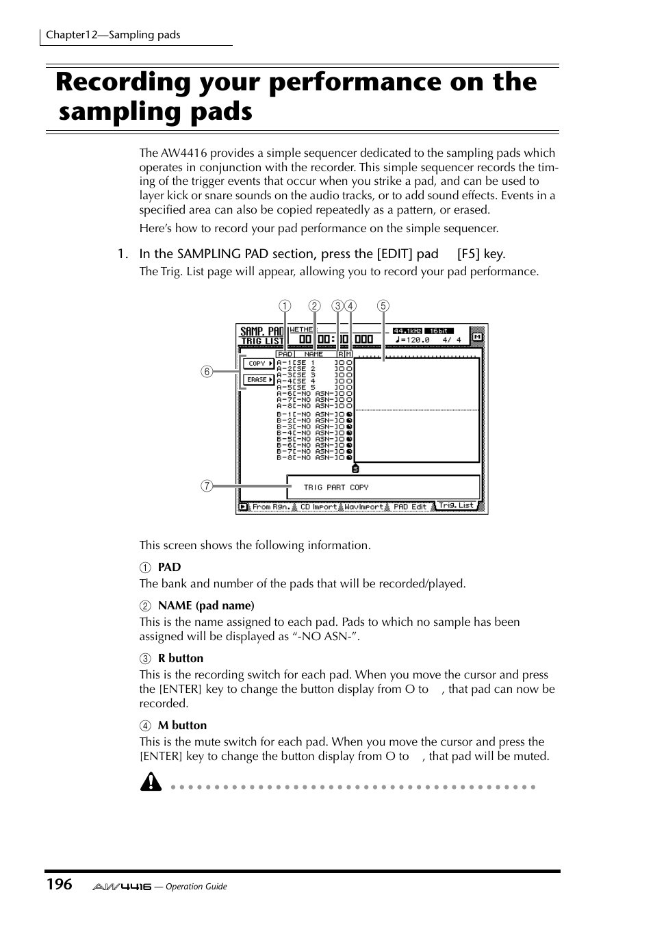 Recording your performance on the sampling pads | Yamaha Professional Audio Workstation AW4416 User Manual | Page 211 / 507