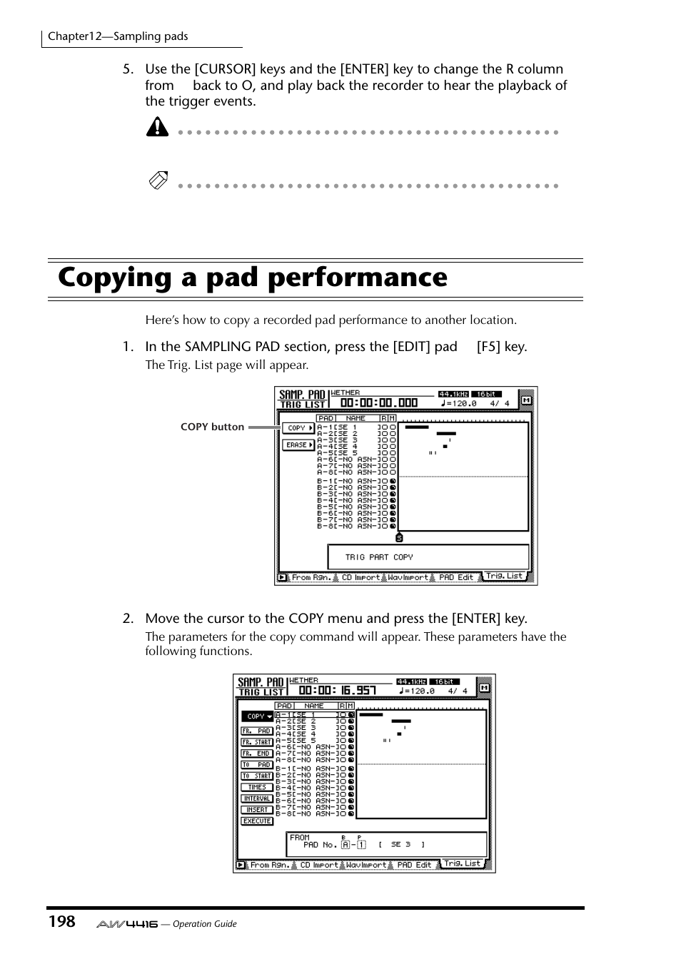 Copying a pad performance | Yamaha Professional Audio Workstation AW4416 User Manual | Page 213 / 507