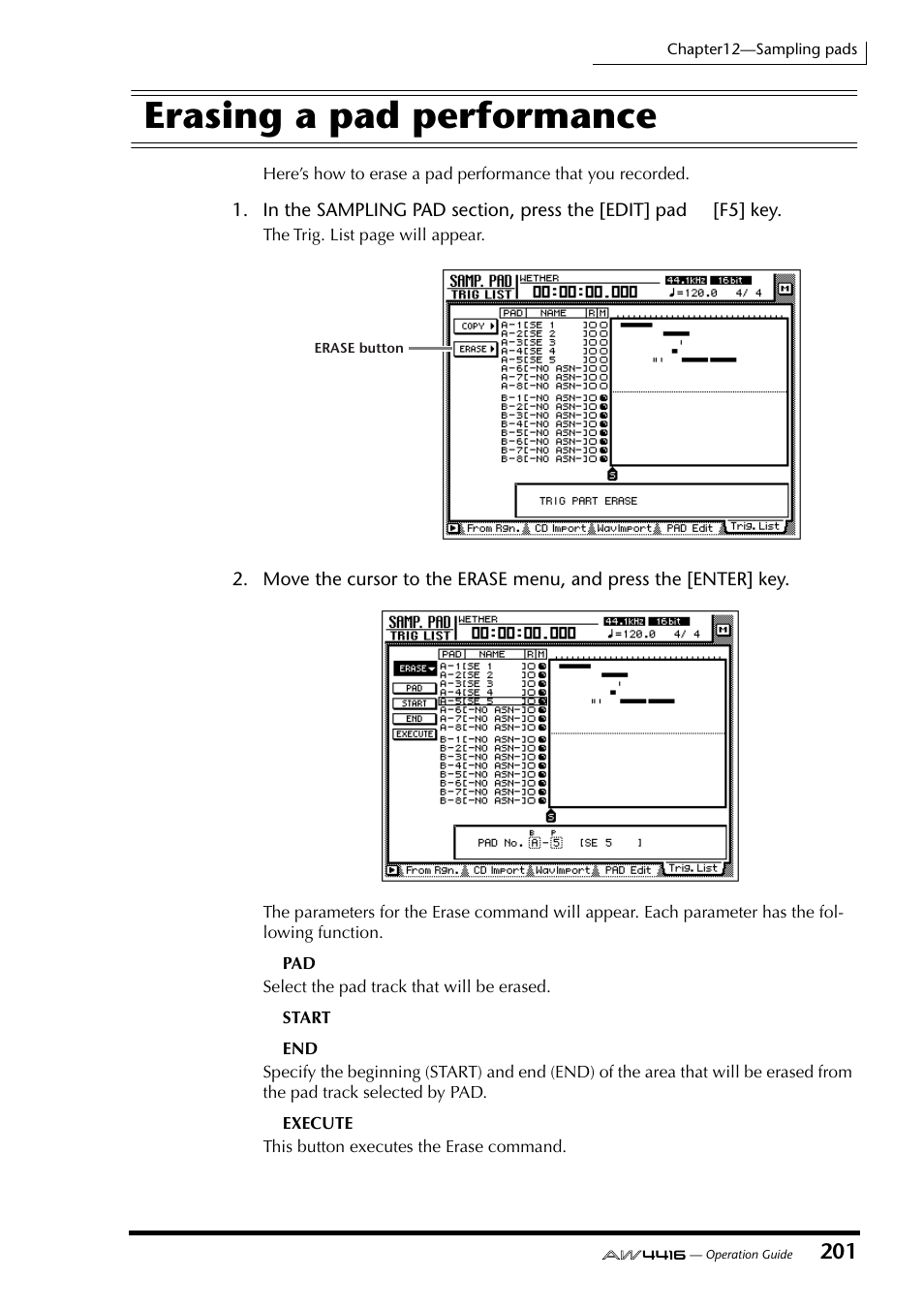 Erasing a pad performance | Yamaha Professional Audio Workstation AW4416 User Manual | Page 216 / 507