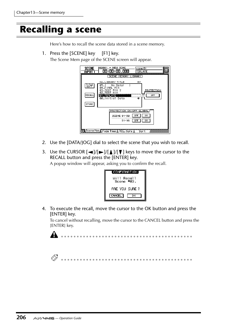 Recalling a scene | Yamaha Professional Audio Workstation AW4416 User Manual | Page 221 / 507