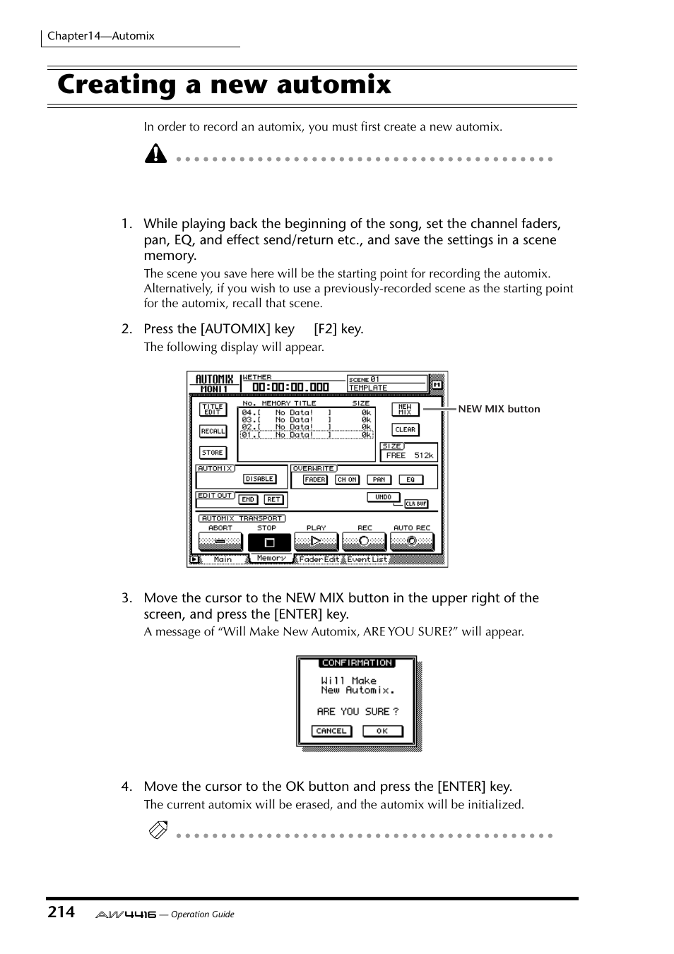 Creating a new automix | Yamaha Professional Audio Workstation AW4416 User Manual | Page 229 / 507