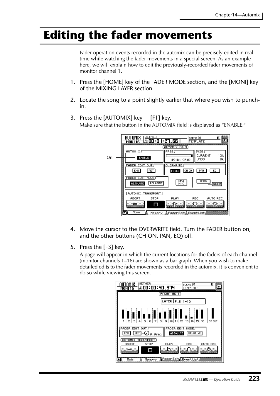 Editing the fader movements | Yamaha Professional Audio Workstation AW4416 User Manual | Page 238 / 507