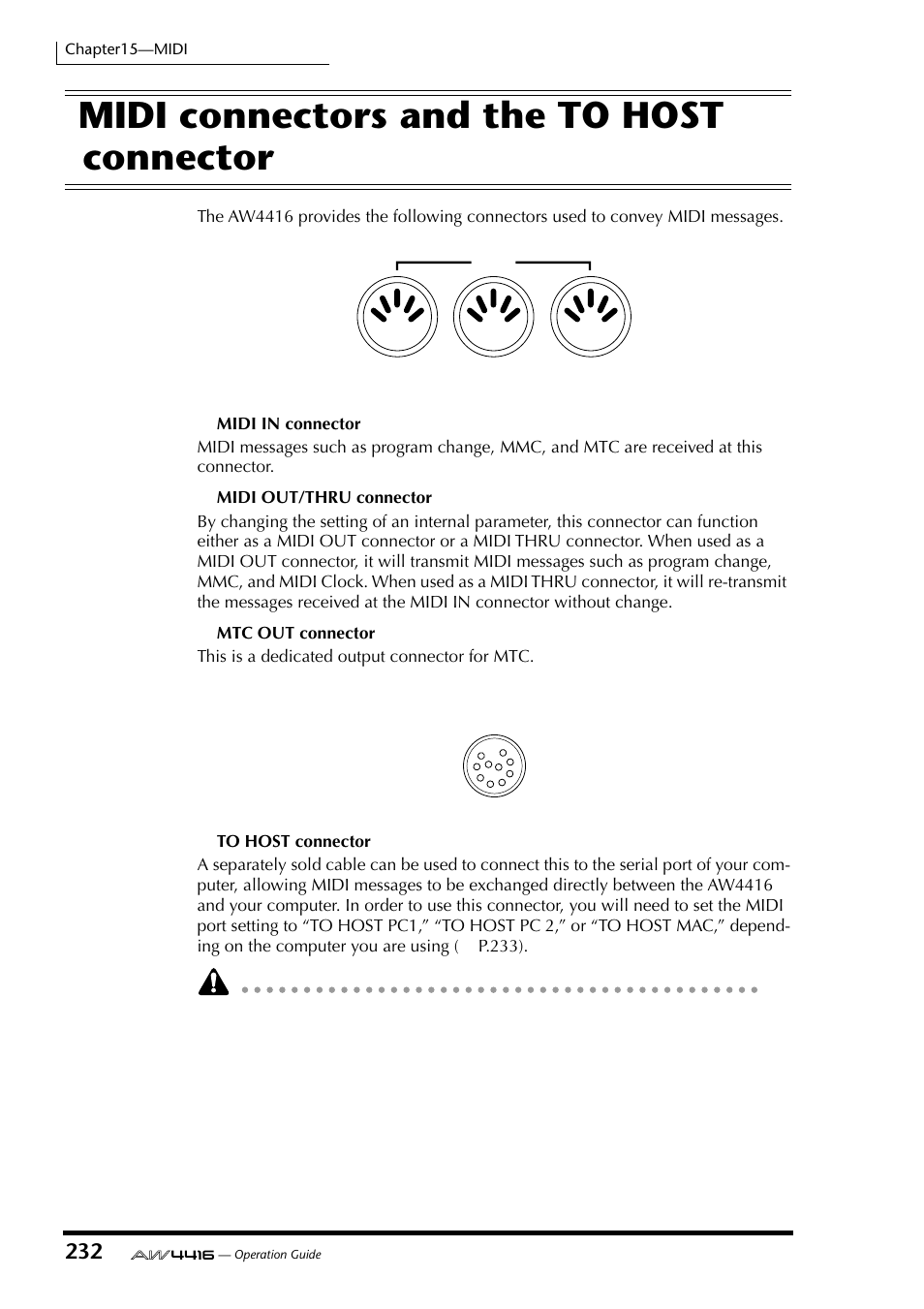 Midi connectors and the to host connector | Yamaha Professional Audio Workstation AW4416 User Manual | Page 247 / 507