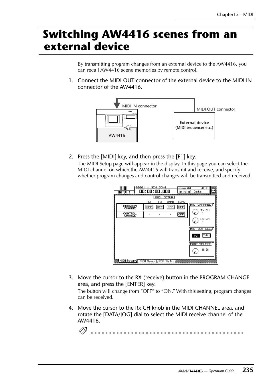 Switching aw4416 scenes from an external device | Yamaha Professional Audio Workstation AW4416 User Manual | Page 250 / 507